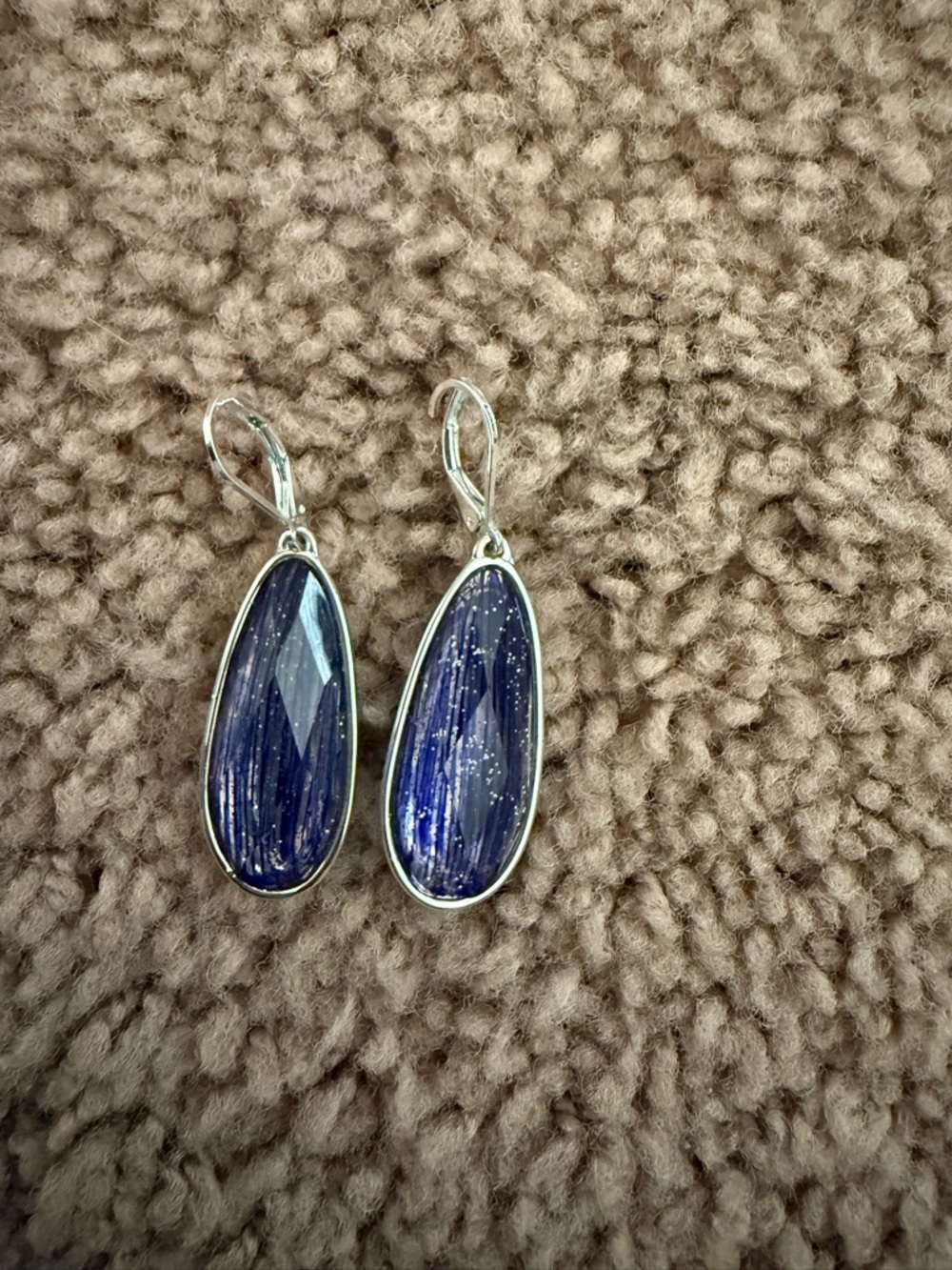 Silver Drop Earrings with Deep Blue/Purple Faceted Stones